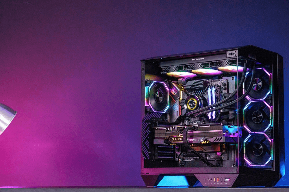 Darkflash DY470 ATX/MATX/ITX Triple Glass Black Gaming PC Case with 4x 120MM ARGB Fans & GPU Holder, Triple Glass Design, Supports 360MM Radiators, USB Type-C thumbnail 6