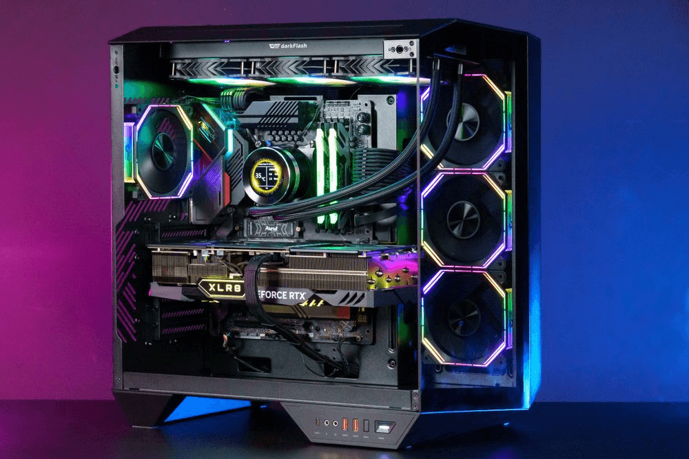 Darkflash Darkflash DY470 ATX/MATX/ITX Triple Glass Black Gaming PC Case with 4x 120MM ARGB Fans & GPU Holder, Triple Glass Design, Supports 360MM Radiators, USB Type-C - thumbnail 7