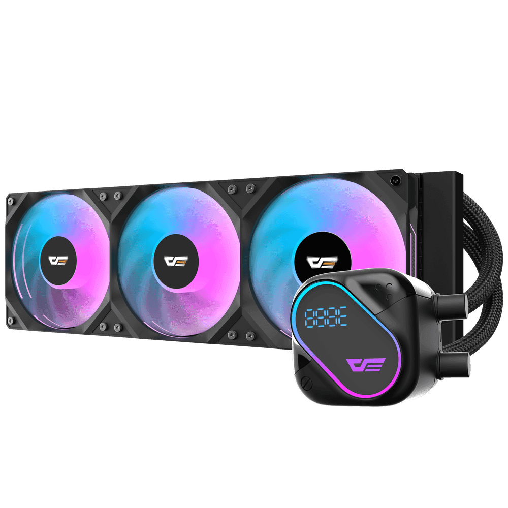 DarkFlash EXPLORE DO360 Black CPU Cooler, Segment LCD Screen, ARGB Integration Support, 3-in-1 Combined Row Fan Design thumbnail 1