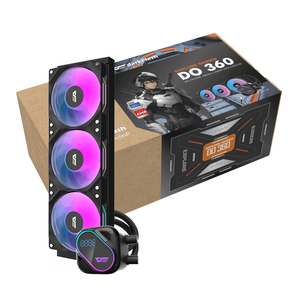 DarkFlash EXPLORE DO360 Black CPU Cooler, Segment LCD Screen, ARGB Integration Support, 3-in-1 Combined Row Fan Design thumbnail 4