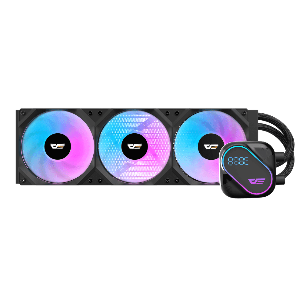 DarkFlash EXPLORE DO360 Black CPU Cooler, Segment LCD Screen, ARGB Integration Support, 3-in-1 Combined Row Fan Design thumbnail 2