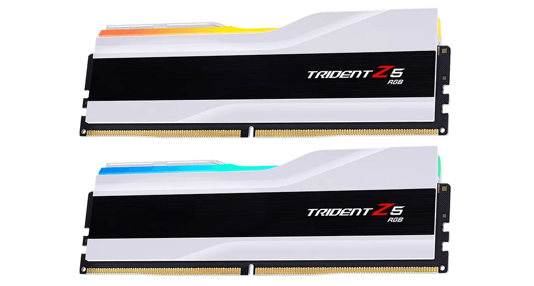 G Skill Trident Z5 RGB 32GB (2x16GB) DDR5 White Intel XMP Memory Kit (RAM) 6400MTs, CL32-39-39-102 1.40V | F5-6400J3239G16GX2-TZ5RW thumbnail 1