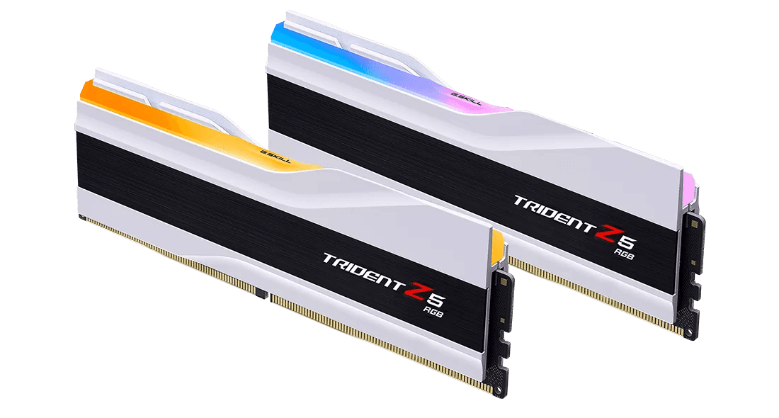 G Skill Trident Z5 RGB 32GB (2x16GB) DDR5 White Intel XMP Memory Kit (RAM) 6400MTs, CL32-39-39-102 1.40V | F5-6400J3239G16GX2-TZ5RW thumbnail 2