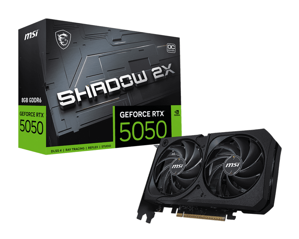 Asus MSI GeForce RTX 5050 8G SHADOW 2X OC Graphics Card, Blackwell & DLSS 4, 8GB GDDR6, PCIe 5.0, Dual-Fan Cooling, 20 Gbps, 128-bit | 912-V538-008 - thumbnail 1