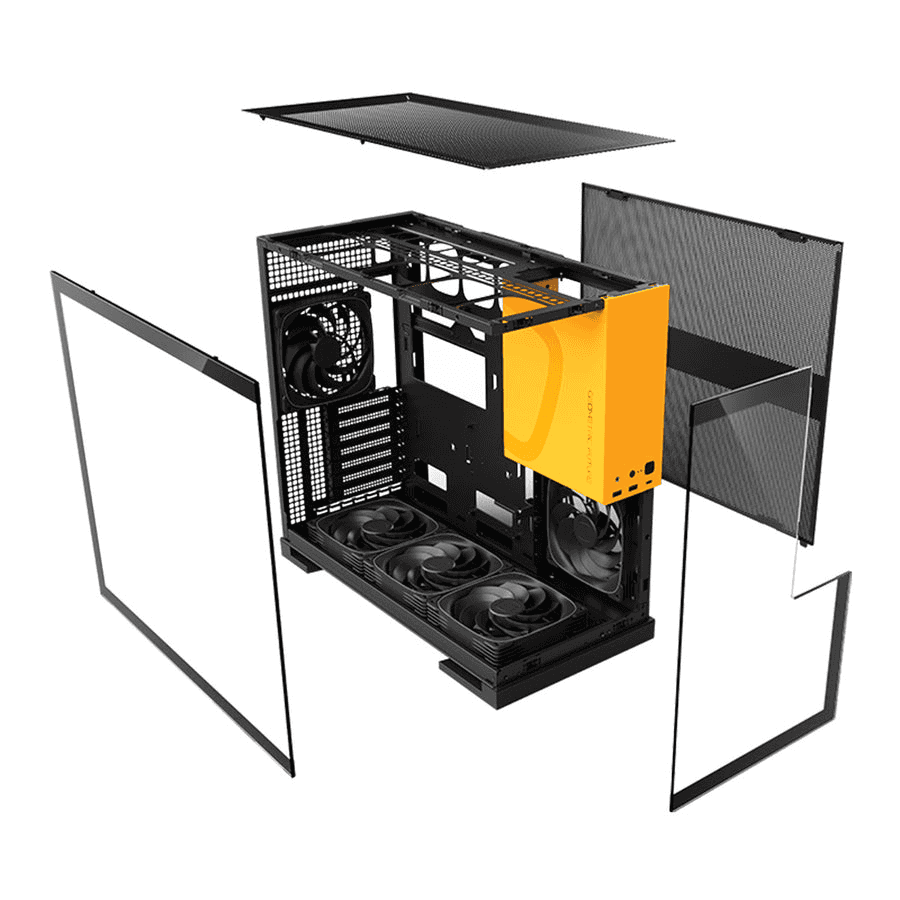 GEOMETRIC FUTURE Geometric Future Model 5 Black & Yellow ATX Tower Case, 5x Preinstalled Fans, Supports 420mm Radiator, E-ATX Motherboard, 20Gbps Type-C | GEO-M5F-BY - thumbnail 5