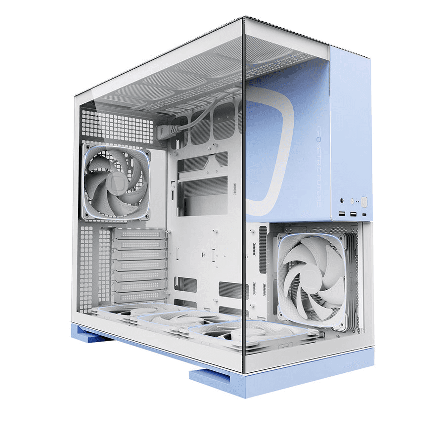 GEOMETRIC FUTURE Geometric Future Model 5 Glass Tower Case, Supports 420mm Radiator, E-ATX Motherboards, 5 Preinstalled Fans | GEO-M5F-BG - Color: White / Blue