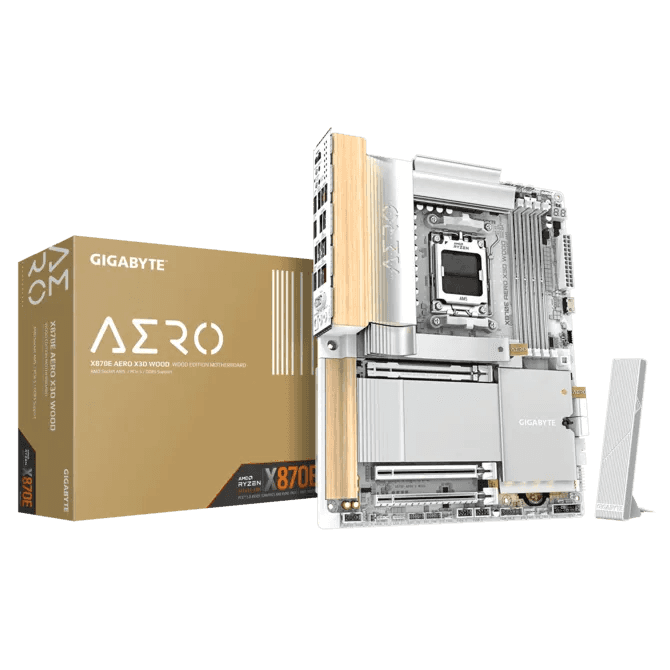 Gigabyte GIGABYTE X870E AERO X3D WOOD Motherboard, AMD AM5, Ryzen 9000 Ready, 16+2+2 VRM, DDR5 9000(OC), Dual USB4, & Wi-Fi 7, Wood Edition | 9MX87EOXD-00-G10 - thumbnail 1