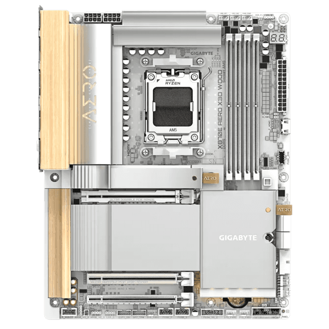 Gigabyte GIGABYTE X870E AERO X3D WOOD Motherboard, AMD AM5, Ryzen 9000 Ready, 16+2+2 VRM, DDR5 9000(OC), Dual USB4, & Wi-Fi 7, Wood Edition | 9MX87EOXD-00-G10 - thumbnail 2