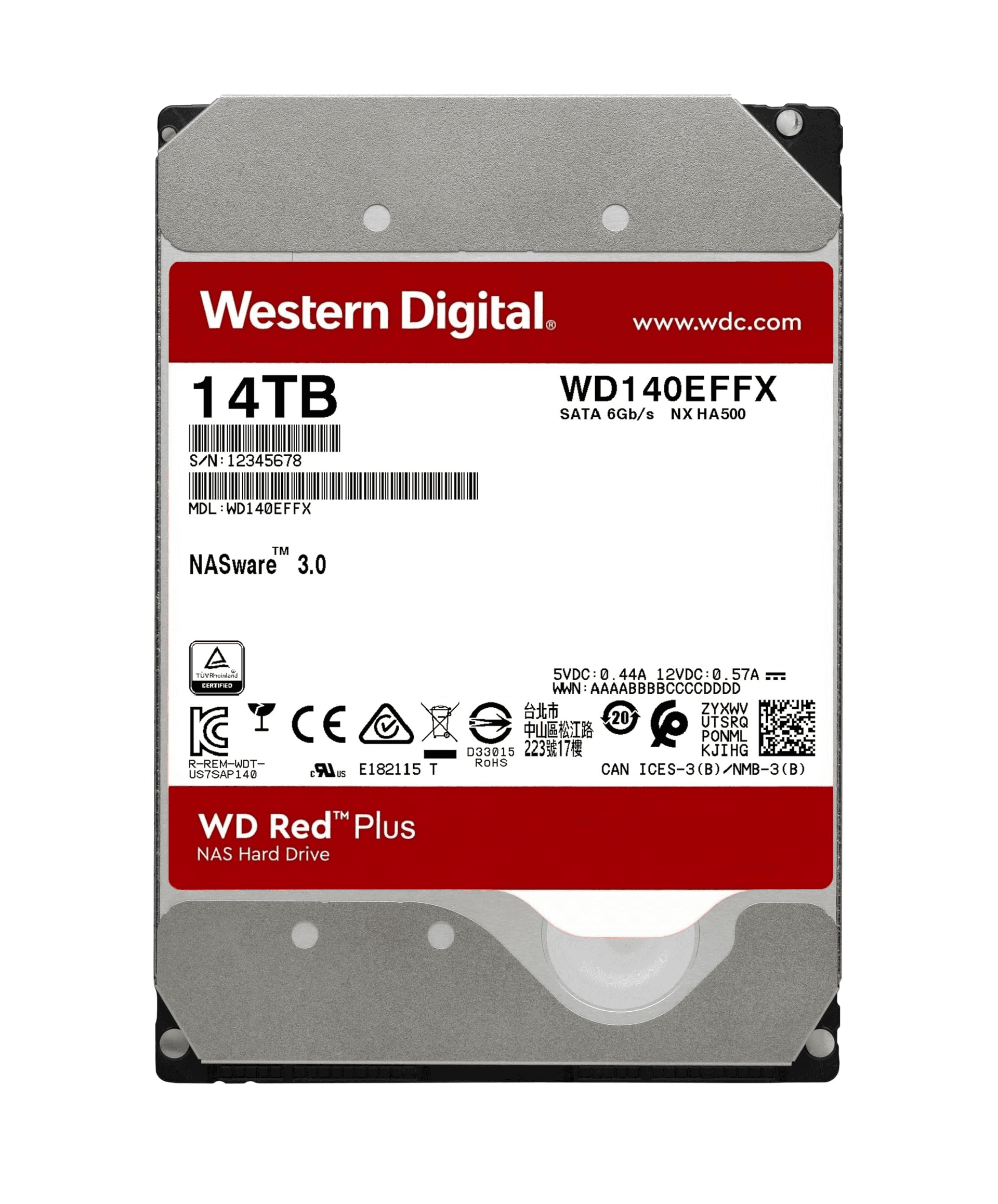 Western Digital Western Digital Red Plus 14TB NAS 3.5 Hard Drive, 5400 RPM, SATA 6Gb/s, WD140EFFX-68VBXN0 | 2W10504 - thumbnail 1