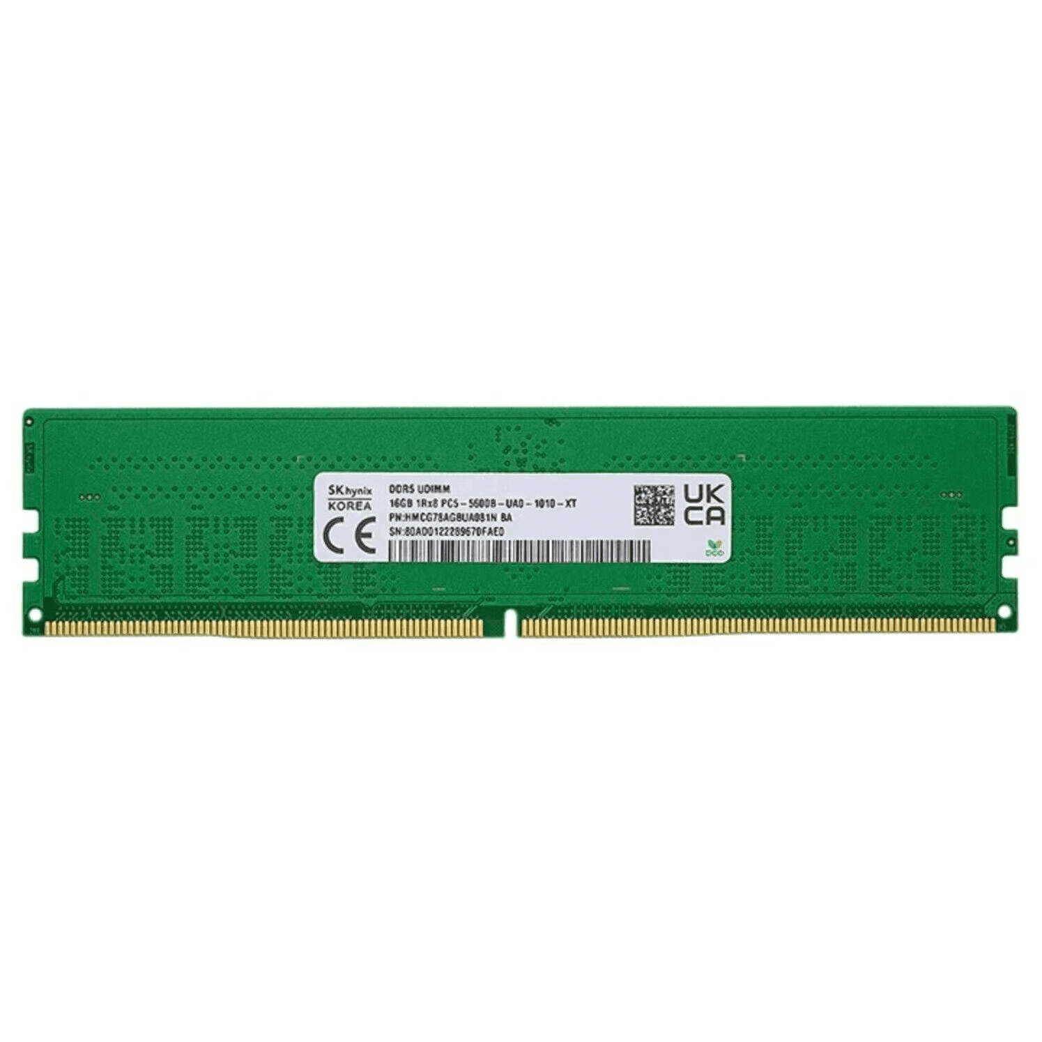 SK Hynix SK Hynix 16GB DDR5 5600MHz Desktop Workstation OEM Memory Module, PC5-44800, CL46, 1Rx8, On-Die ECC Unbuffered 288-Pin UDIMM | HMCG78AGBEA081N - thumbnail 1