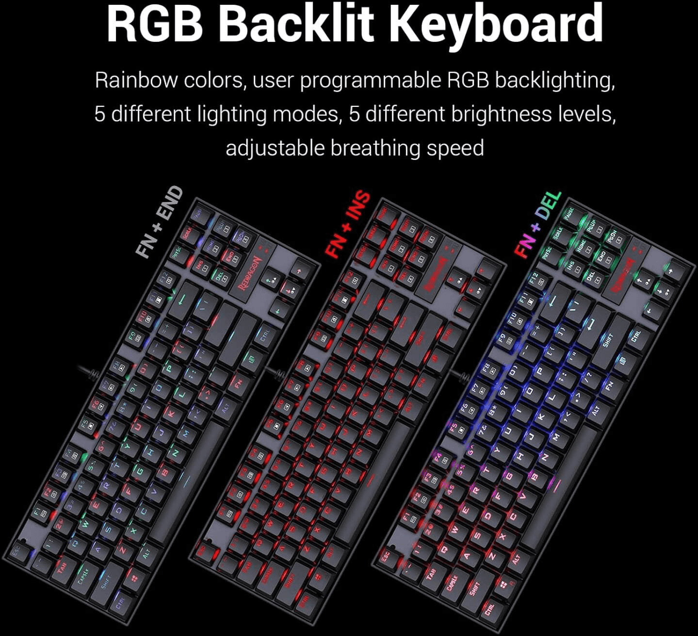Redragon Redragon K552 Kumara RGB Mechanical Gaming Keyboard, Custom Red Switches, 87-Key TKL, Anti-Ghosting | K552RGB-1-RED - thumbnail 3