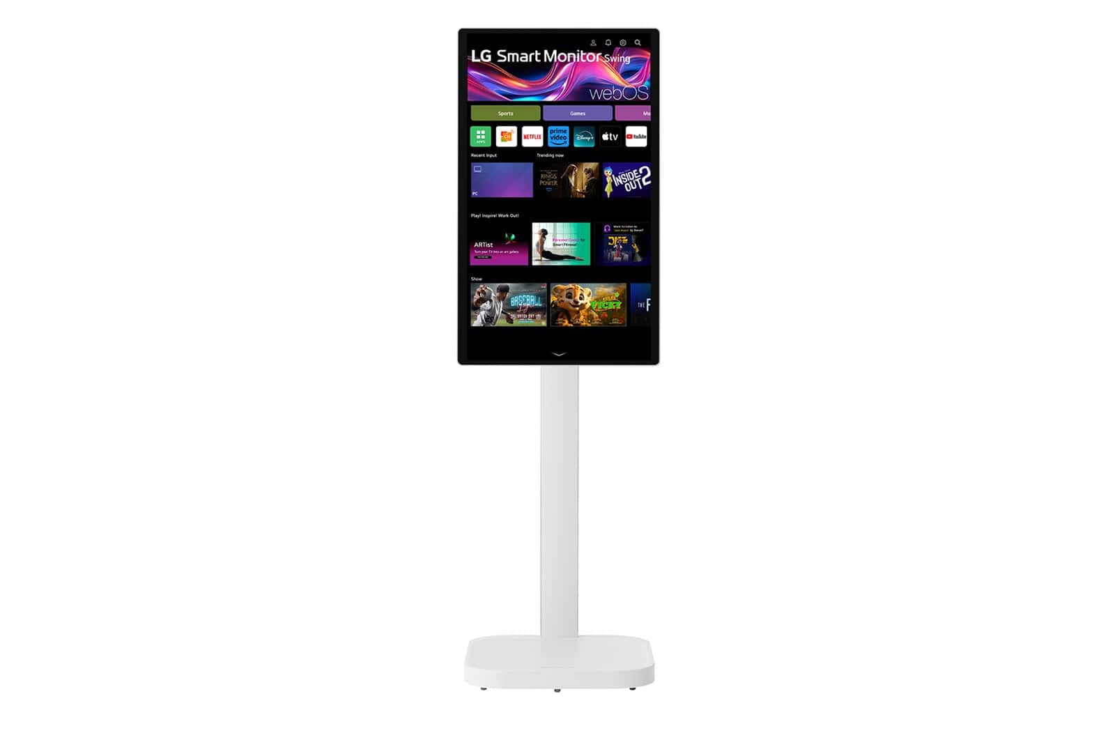 LG 32U889SA-W 31.5” 4K UHD (3840x2160) IPS Touch display Monitor Swing with touchscreen, Bluetooth, Wi-Fi, Tilt, Height, Swivel, and Portrait Mode adjustable stand with wheels thumbnail 3