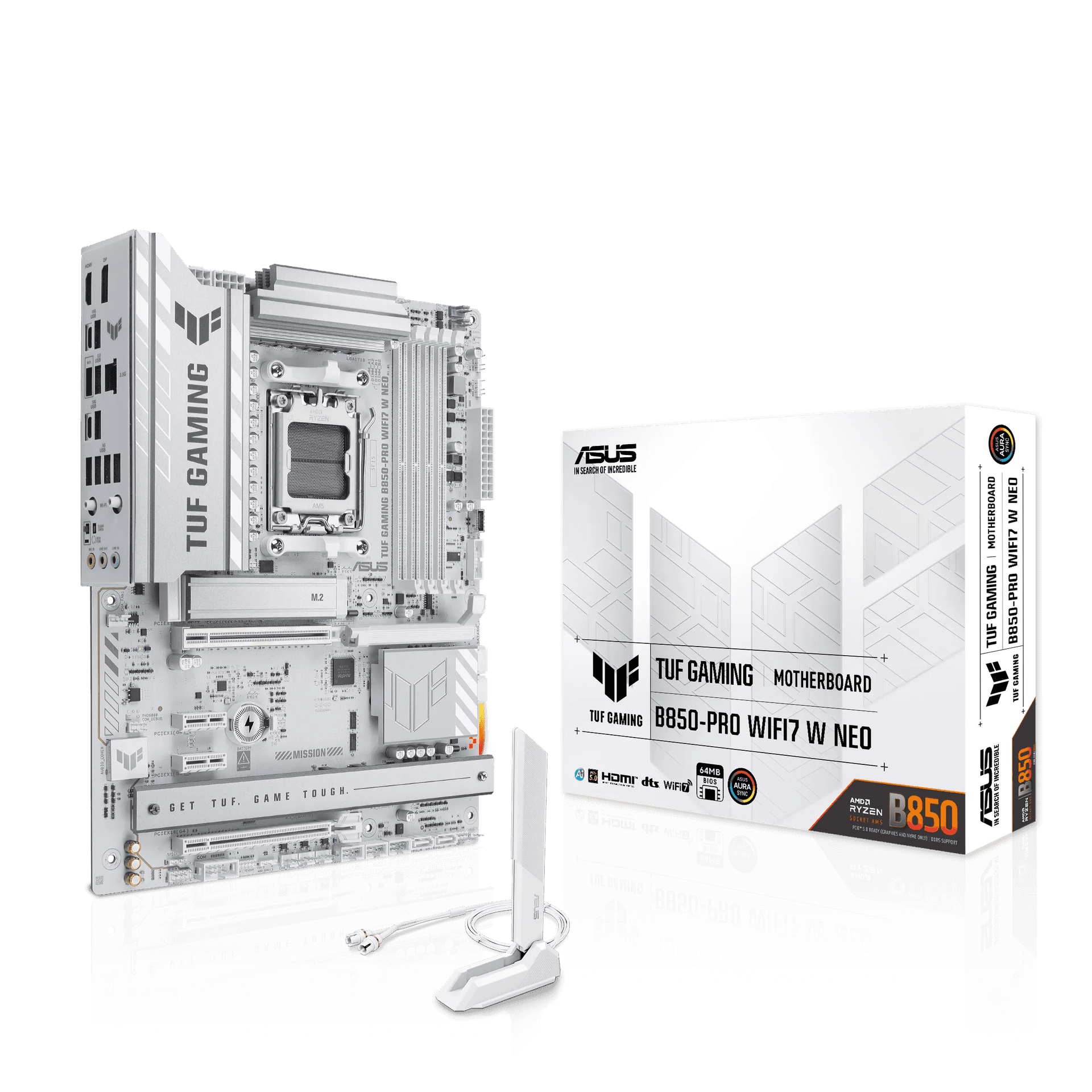 Asus ASUS TUF GAMING B850-PRO WIFI7 W NEO AMD White AM5 Motherboard, DDR5 8400+ (OC), Ryzen 9000 Ready, WiFi 7, PCIe 5.0, AI Solution, 2.5Gb Ethernet | 90MB1NW0-M0EAY0 - thumbnail 1