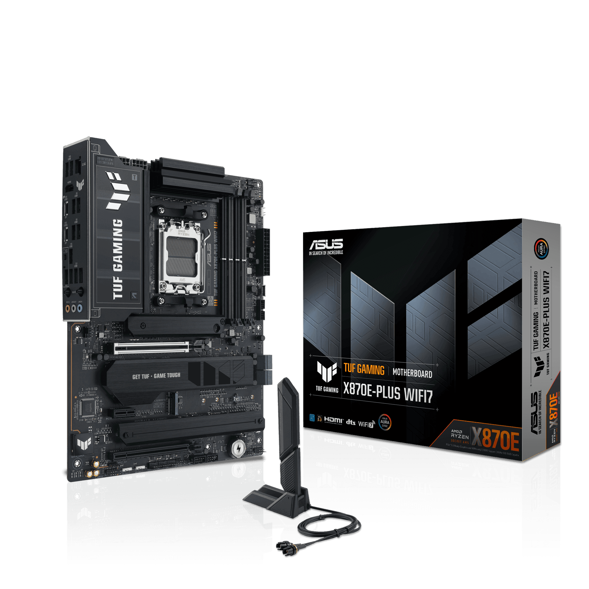 Asus ASUS TUF GAMING AMD X870E AM5 ATX Motherboard, Advanced AI PC ready, DDR5, PCIe 5.0, 4x M.2 slots 2x PCIe 5.0, Wi-Fi 7, BIOS FlashBack&trade, ARGB Gen 2 headers, Aura Sync, Q-Antenna, Q-Dashboard, AI Cooling II, AI Networking II and AI Overclocking |  90MB1M70-M0EAY0 - thumbnail 1