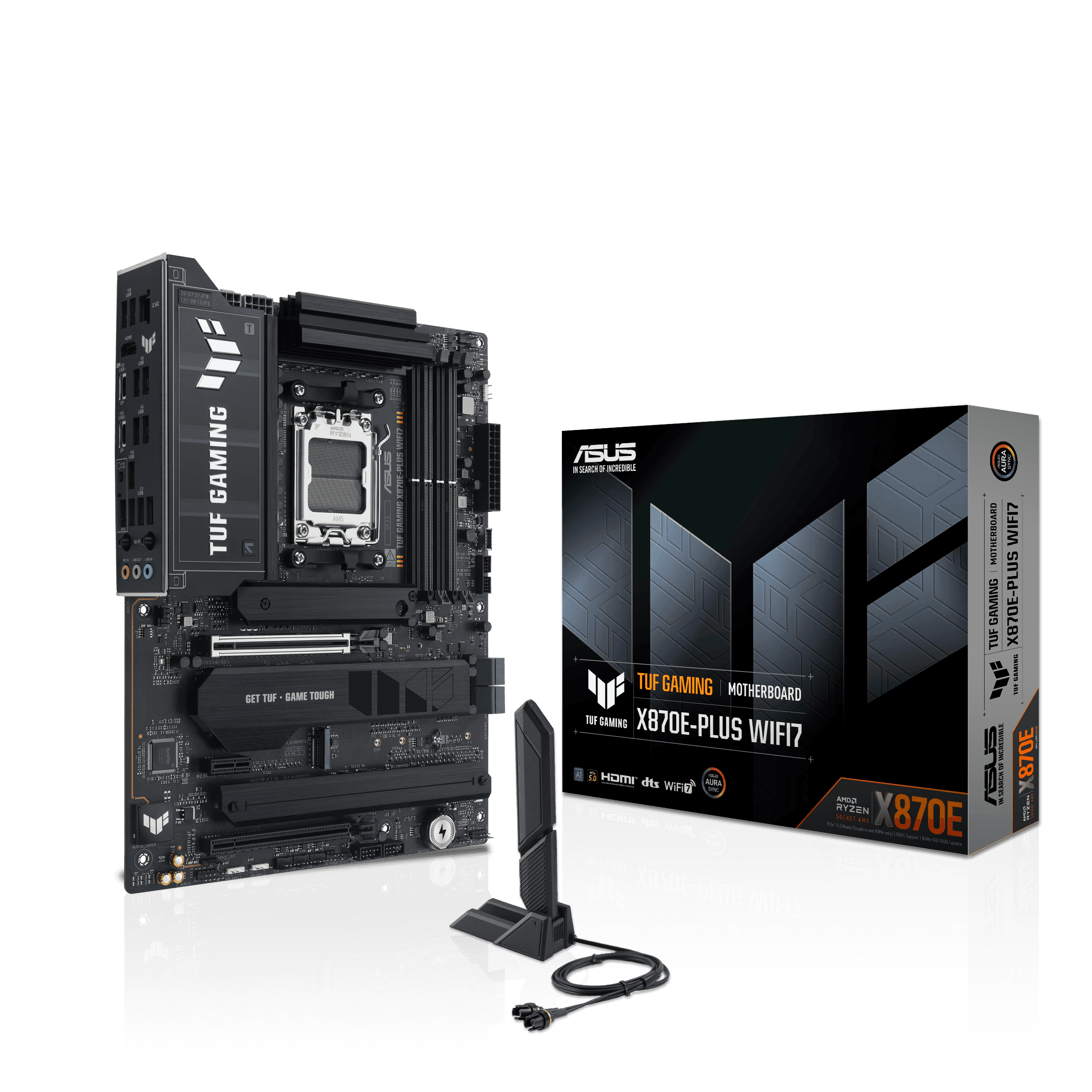 ASUS TUF GAMING AMD X870E AM5 ATX Motherboard, Advanced AI PC ready, DDR5, PCIe 5.0, 4x M.2 slots 2x PCIe 5.0, Wi-Fi 7, BIOS FlashBack&trade, ARGB Gen 2 headers, Aura Sync, Q-Antenna, Q-Dashboard, AI Cooling II, AI Networking II and AI Overclocking |  90MB1M70-M0EAY0 thumbnail 1