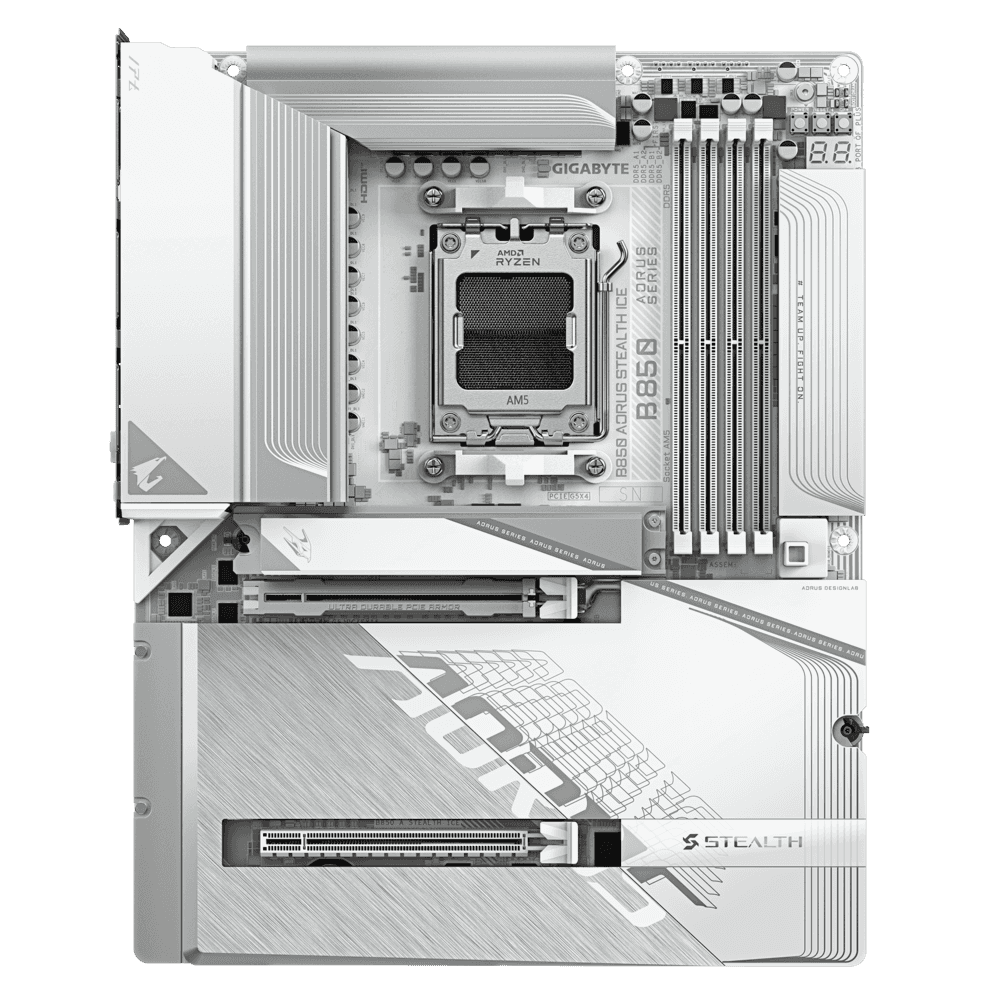 Gigabyte B850 AORUS STEALTH ICE AM5 White Motherboard, 4 x DDR5 DIMM upto 8200(O.C), X3D Turbo Mode, 5GbE LAN, Wi-Fi 7, BT 5.4 | B850 A STEALTH ICE thumbnail 2