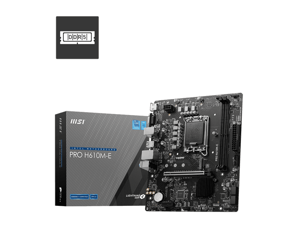 MSI MSI PRO H610M-E DDR5 Micro-ATX Motherboard, LGA 1700 Socket, Intel 12th, 13th & 14th Gen Support, PCIe 4.0 | 911-7D48-075 - thumbnail 1