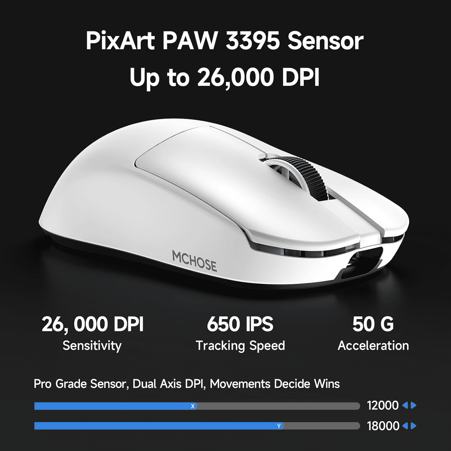 MCHOSE MCHOSE L7 Pro+ Ultra-Lightweight Wireless Gaming Mouse, 8K Polling Rate, 26K DPI PAW3395 Sensor, & Magnetic Charging Dock, White | MC-L7-12 - thumbnail 5