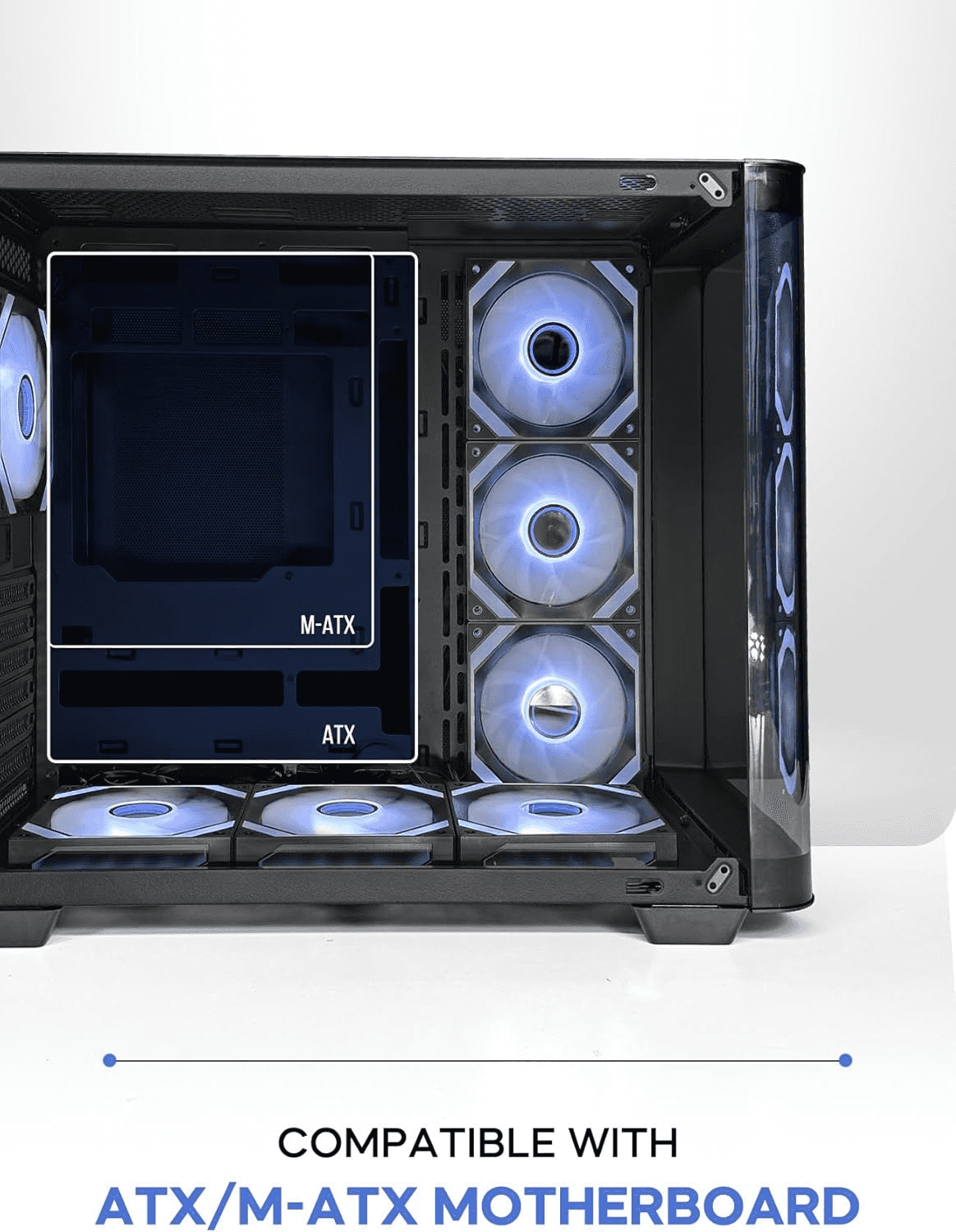 Tortox Curvo Gaming PC Black Case ATX/M-ATX/ITX Gaming PC Case with 7x 120mm ARGB PWM Case Fans, 360MM Radiator Support, Type-C USB Port thumbnail 3
