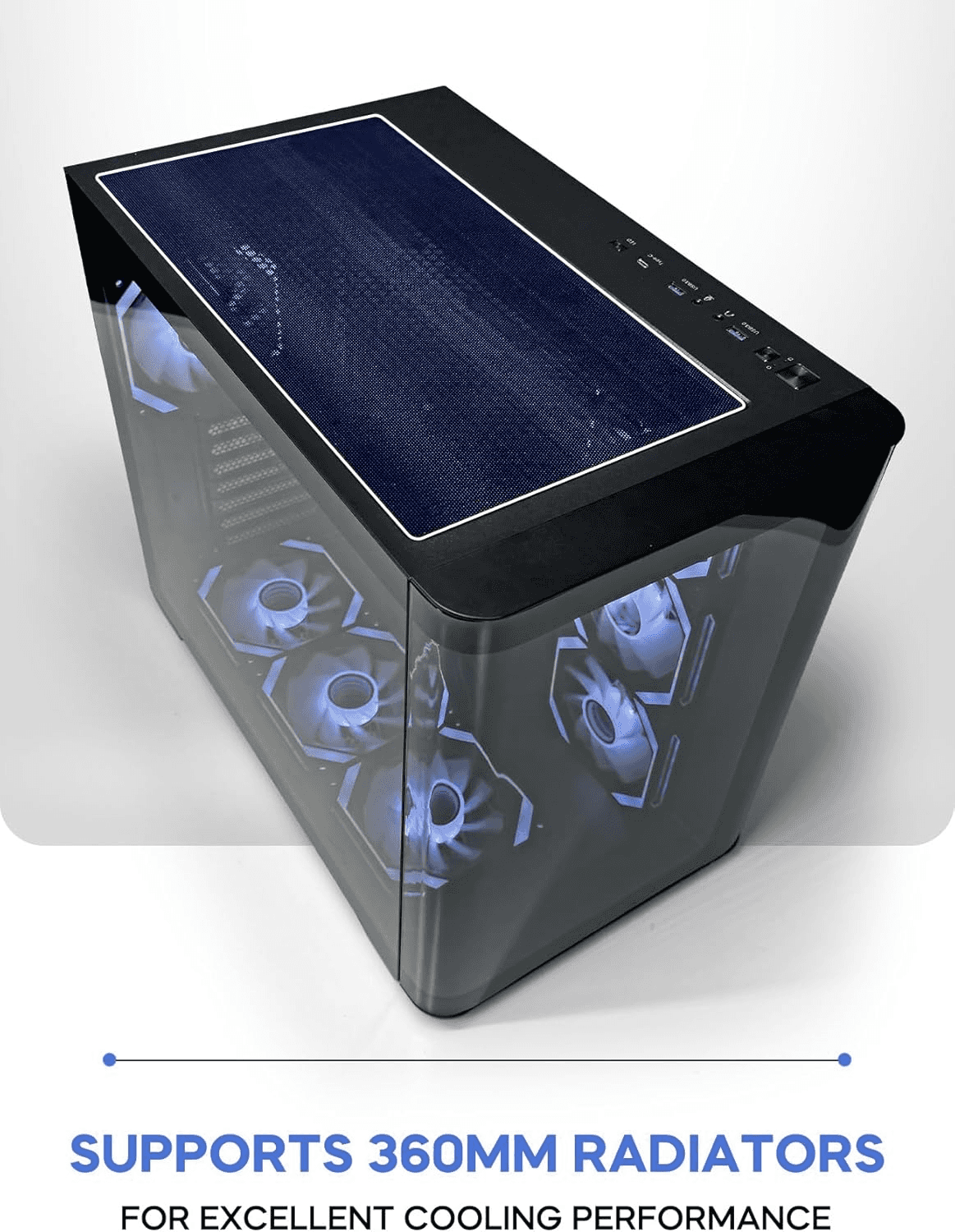 Tortox Curvo Gaming PC Black Case ATX/M-ATX/ITX Gaming PC Case with 7x 120mm ARGB PWM Case Fans, 360MM Radiator Support, Type-C USB Port - thumbnail 4