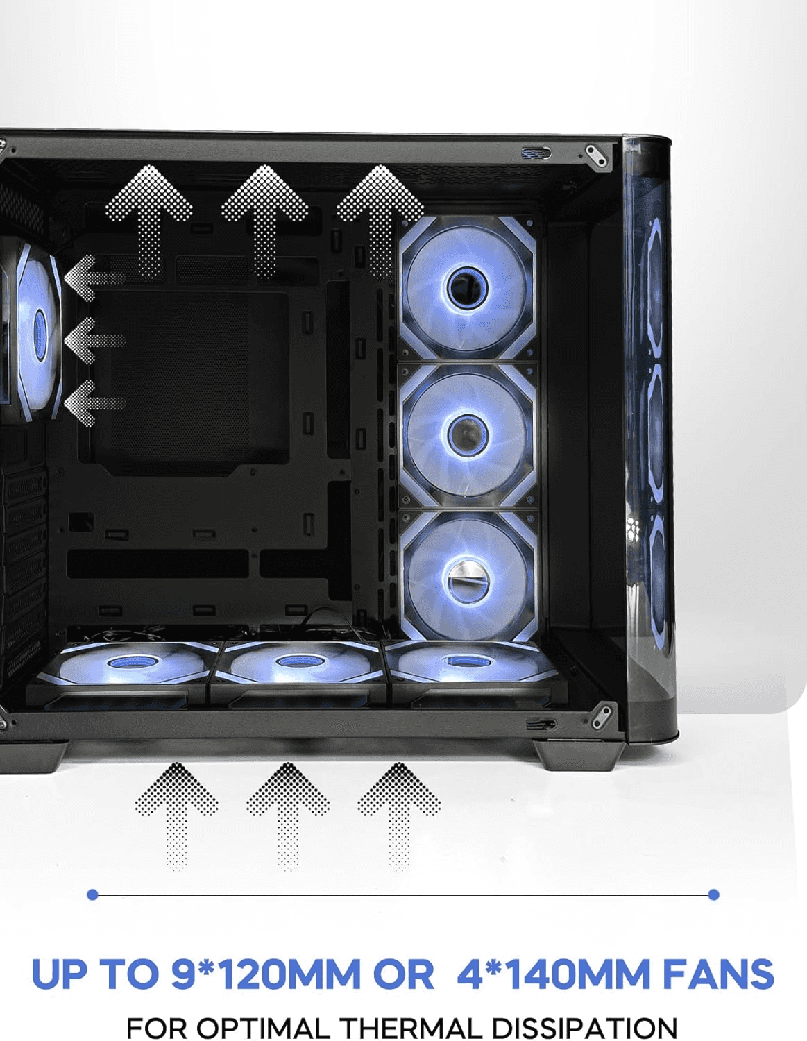 Tortox Curvo Gaming PC Black Case ATX/M-ATX/ITX Gaming PC Case with 7x 120mm ARGB PWM Case Fans, 360MM Radiator Support, Type-C USB Port - thumbnail 5