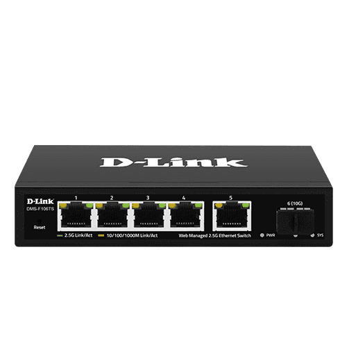 D-link D-Link DMS-F106TS 5 Port Smart Managed Switch, 5-Port 2.5G Multi-Gig + 1-Port 10G SFP+ Uplink, 45Gbps Switching Capacity, QoS & VLAN Support | DMS-F106TS - thumbnail 1