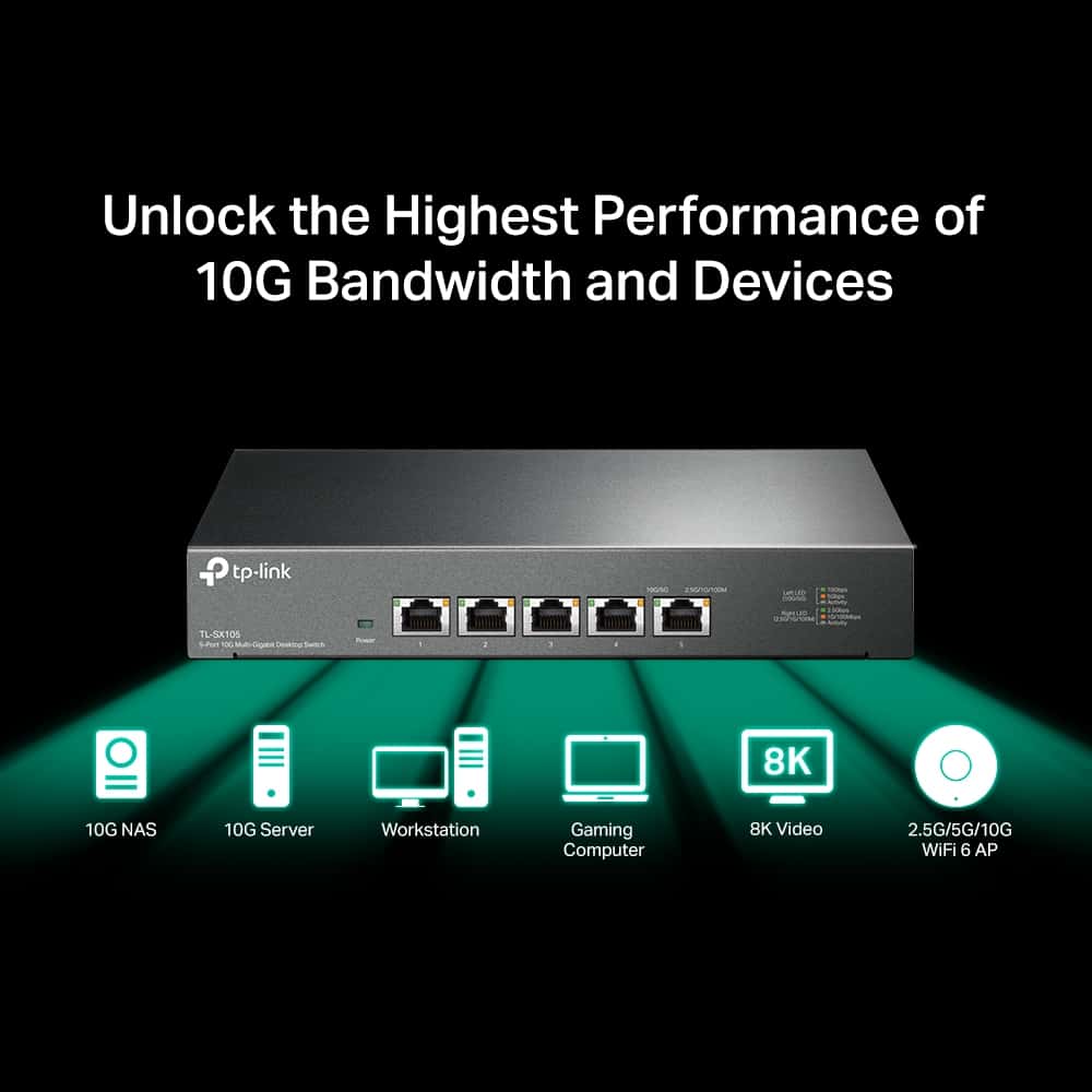 tp-link TL-SX105 5-Port 10G Desktop Switch, 5x 10-Gigabit ports, Plug and Play thumbnail 9