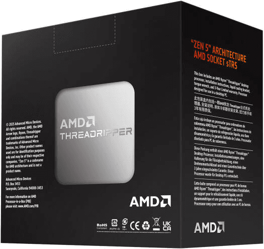 AMD AMD Ryzen Threadripper 9980X Workstation Processor, 64 Cores, 128 Threads, 5.3GHz Max Boost, Zen 5, sTR5 | 100-100001593WOF - thumbnail 2