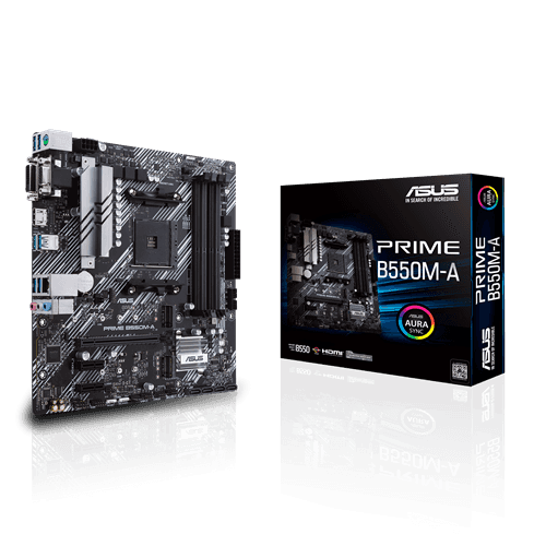 Asus ASUS PRIME B550M-A AMD B550 (Ryzen AM4) micro ATX Motherboard, with dual M.2, PCIe 4.0, 1 Gb Ethernet, HDMI/D-Sub/DVI, SATA 6 Gbps, USB 3.2 Gen 2 Type-A, and Aura Sync RGB headers support |  90MB14I0-M0EAY0 - thumbnail 1