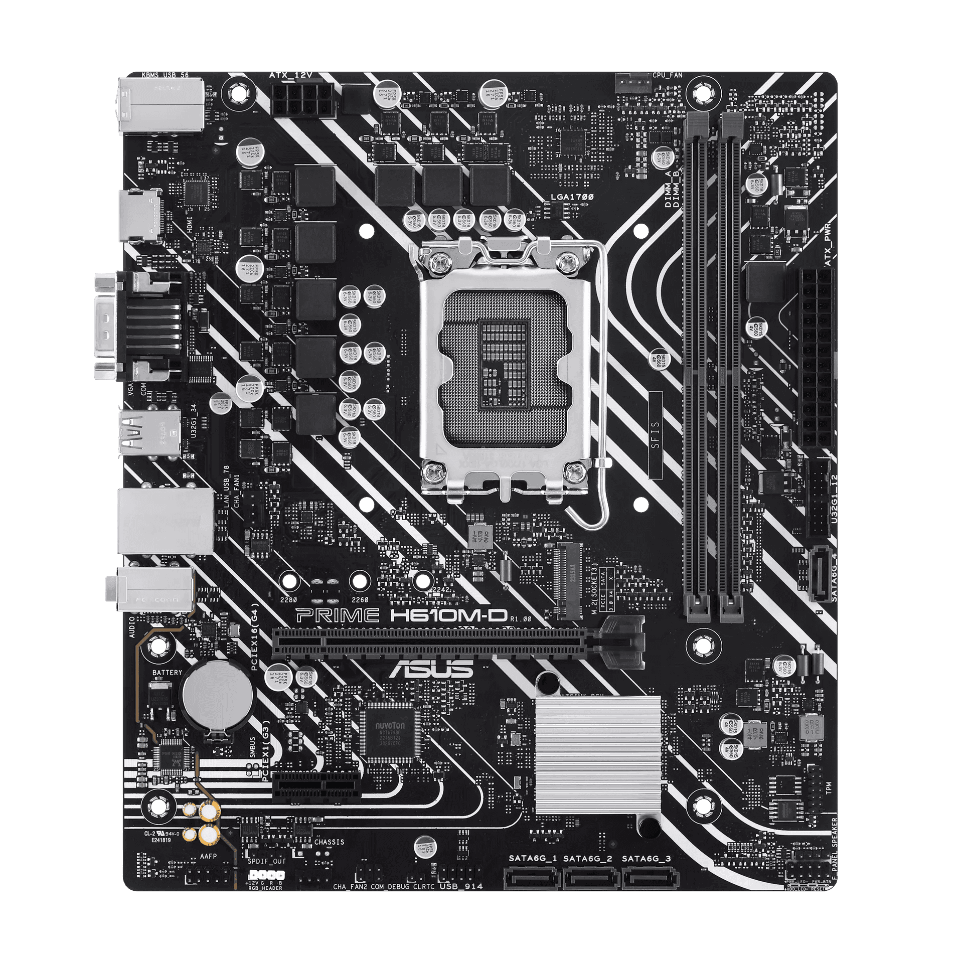 Asus ASUS PRIME H610M-D Intel (LGA 1700) micro-ATX Motherboard, DDR5, PCIe 4.0, M.2 slot, Realtek 1 Gb Ethernet, HDMI, VGA, USB 3.2 Gen 1, SATA 6 Gbps, COM port, RGB header | 90MB1G80-M0EAY0 - thumbnail 4