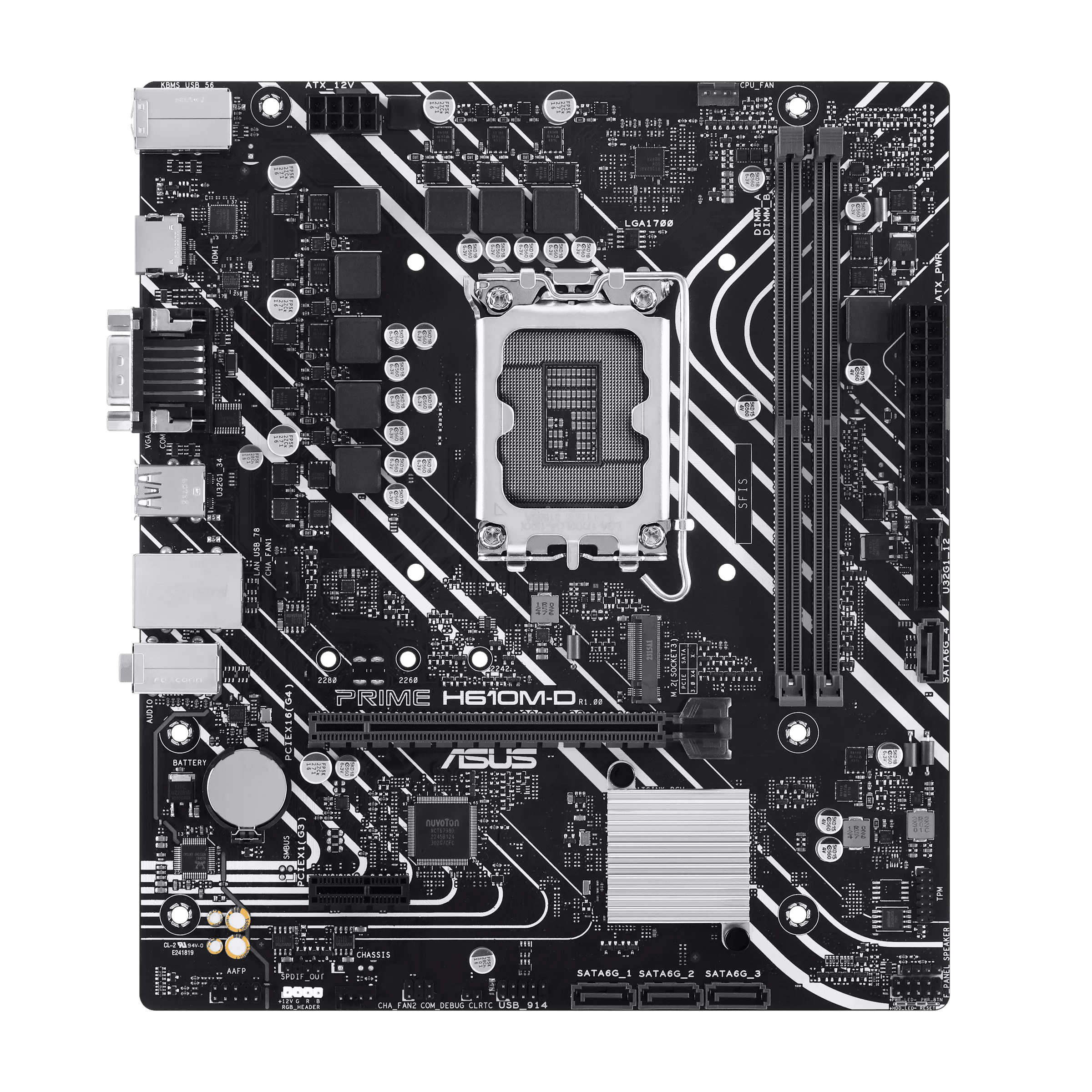 ASUS PRIME H610M-D Intel (LGA 1700) micro-ATX Motherboard, DDR5, PCIe 4.0, M.2 slot, Realtek 1 Gb Ethernet, HDMI, VGA, USB 3.2 Gen 1, SATA 6 Gbps, COM port, RGB header | 90MB1G80-M0EAY0 thumbnail 4