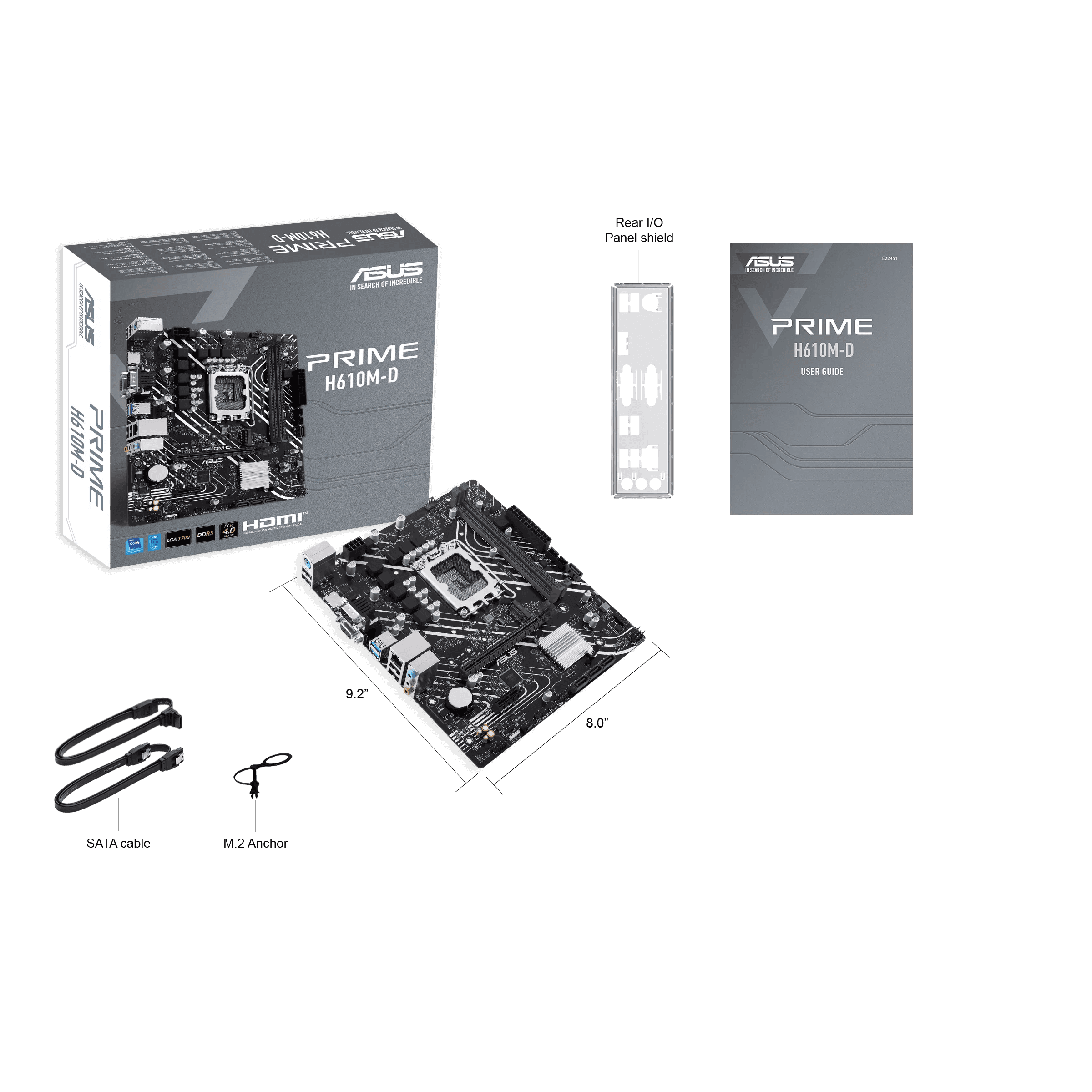 ASUS PRIME H610M-D Intel (LGA 1700) micro-ATX Motherboard, DDR5, PCIe 4.0, M.2 slot, Realtek 1 Gb Ethernet, HDMI, VGA, USB 3.2 Gen 1, SATA 6 Gbps, COM port, RGB header | 90MB1G80-M0EAY0 thumbnail 6