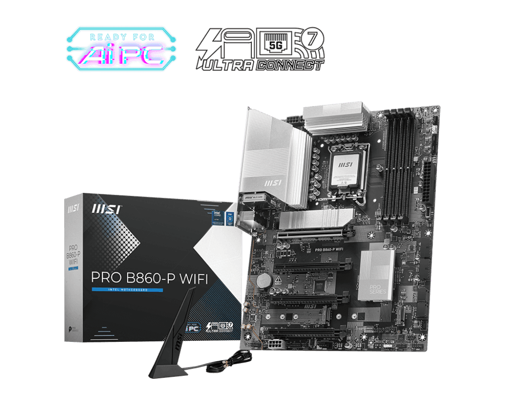 MSI PRO B860-P WIFI LGA 1851 ATX Motherboard, 4x DDR5  DDR5 8800+ MT/s (OC), Thunderbolt 4 port, 5G LAN with Intel Wi-Fi 7 |  911-7E41-001 thumbnail 1
