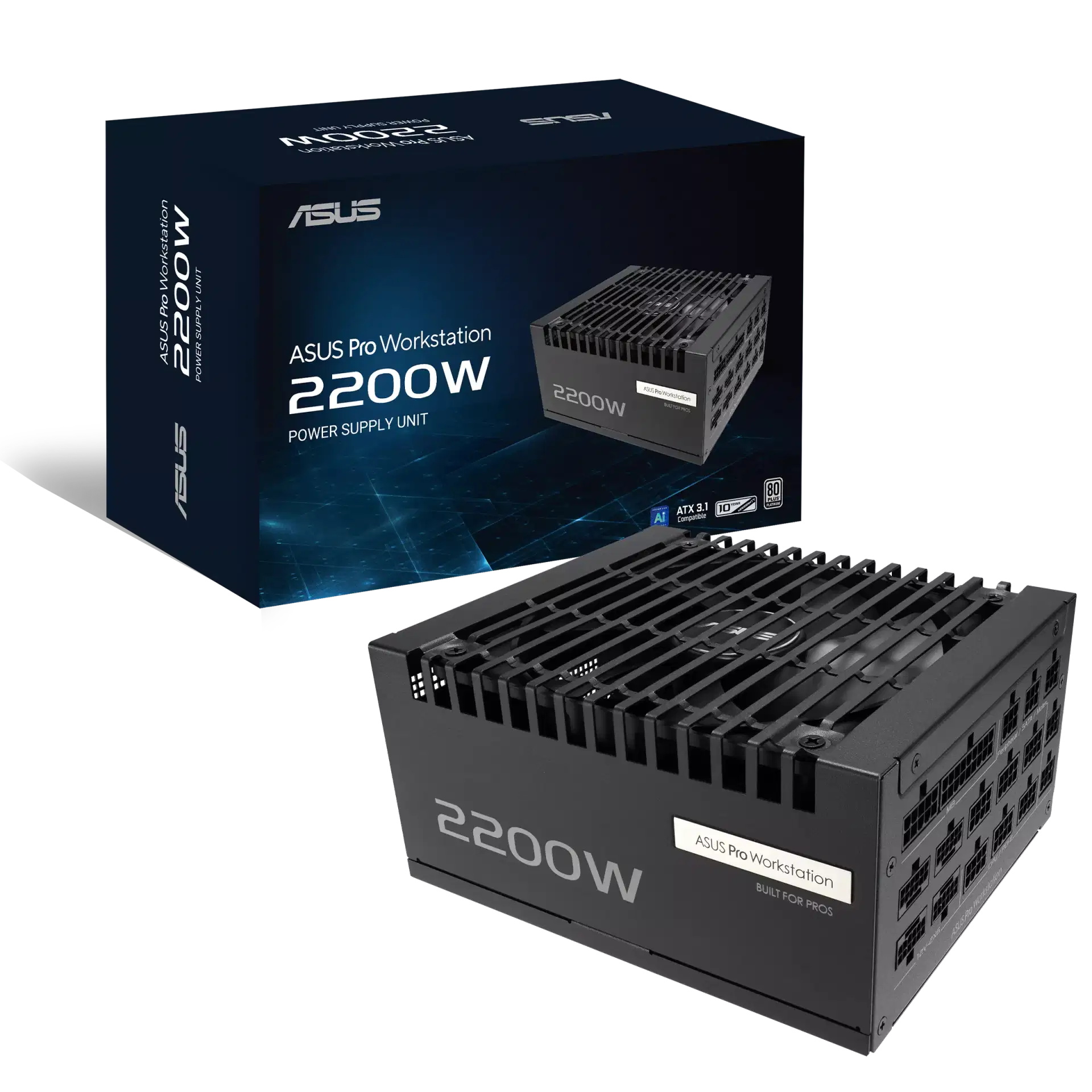 Asus ASUS Pro WS 2200W Platinum Power Supply (PSU), Heavy-duty PSU, ATX 3.1 Compatible, PCIe 5.1 ready, 80 PLUS Platinum, Dual-ball fan bearings, up to 4x NVIDIA GeForce RTX 5080 Graphics Cards | 90YE00Z1-B0NA00 - thumbnail 1