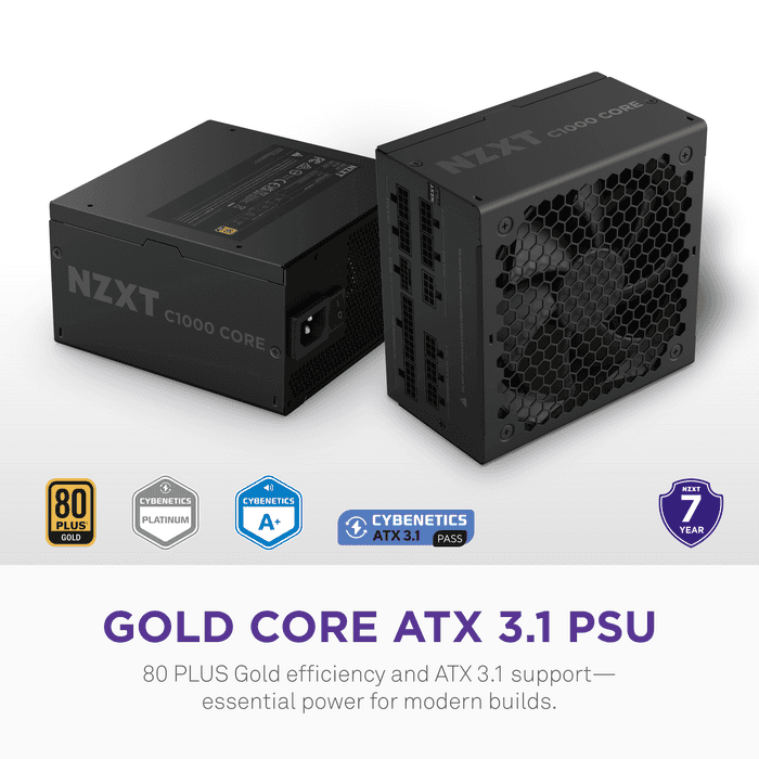 NZXT NZXT C1000 Gold Core Power Supply (PSU), 1000W 80 PLUS Gold, ATX 3.1 & PCIe 5.1 Ready, Fully Modular, Black | PA-0G3BB-UK - thumbnail 7