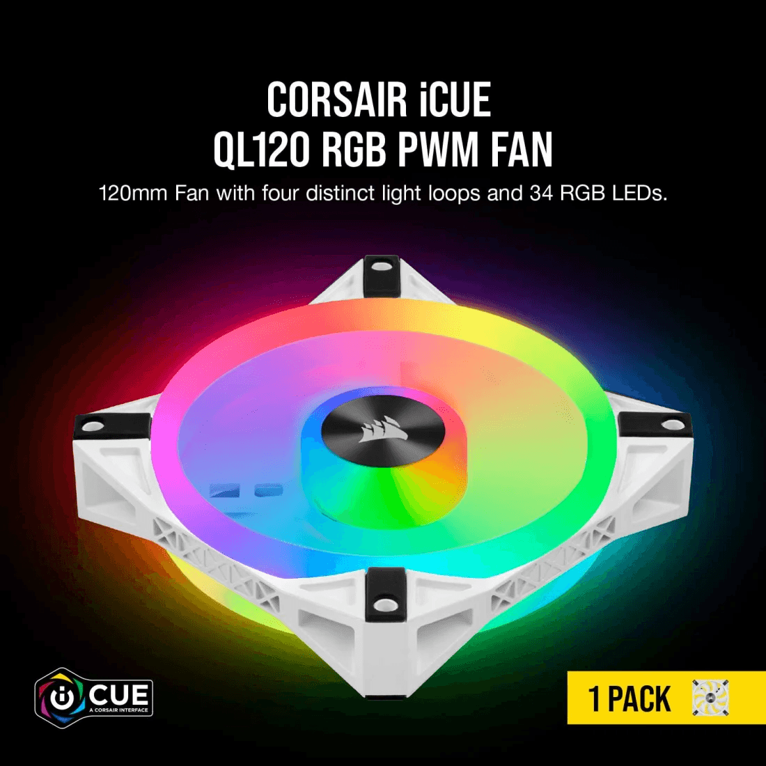 Corsair Corsair iCUE QL120 RGB 120mm PWM Single Fan, 102 Individual RGB LEDs, 1500 RPM, White | CO-9050103-WW - thumbnail 2