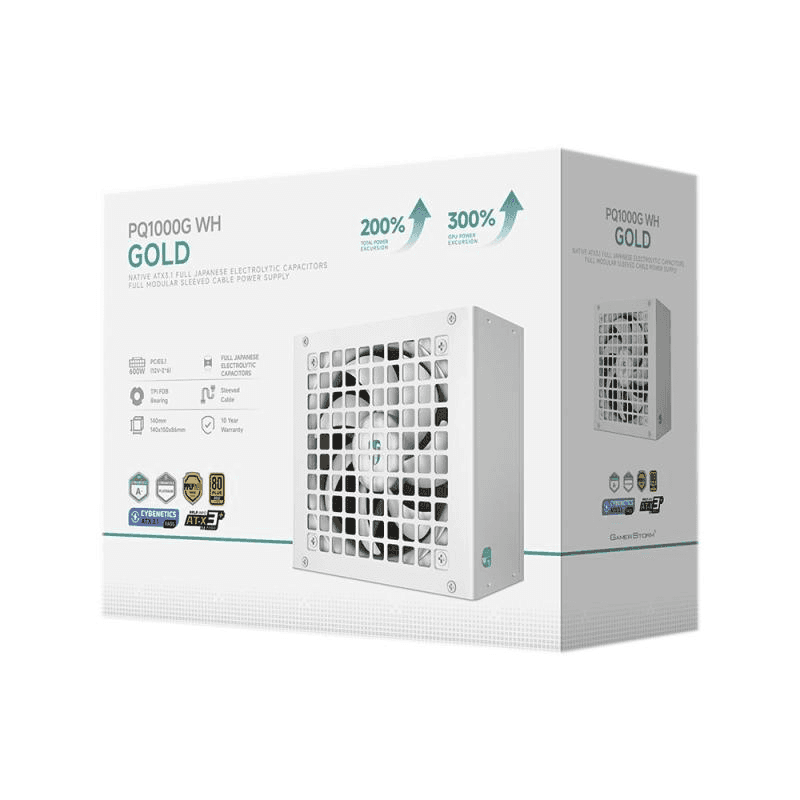 DEEPCOOL DeepCool Gamerstorm PQ1000G 1000W ATX 3.1 Fully Modular PSU (White), PCIe 5.1 12V-2x6, 80 PLUS Gold, FDB (Fluid Dynamic Bearing) | R-PQA00G-FD1W-JGUK-V1 - thumbnail 2
