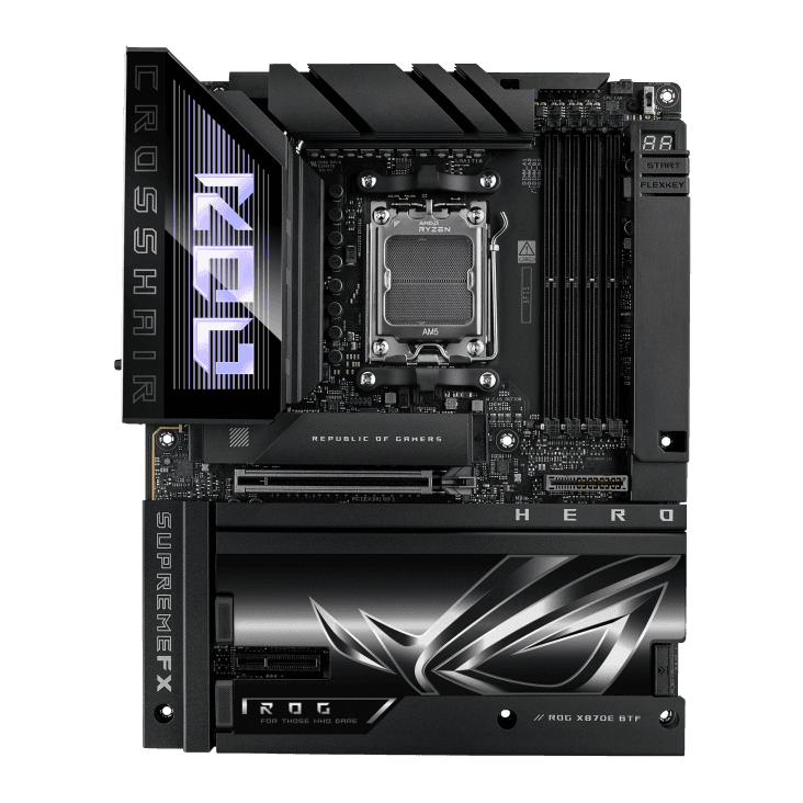 Asus ASUS ROG CROSSHAIR X870E HERO BTF AM5 Motherboard, Hidden-connector Design, Graphics Card High-power Slot Delivering up to 600W, 3x M.2 slots, PCIe 5.0 x16 slots, DDR5 Max. 256GB, NitroPath DRAM Technology, AEMP, WIFI 7, USB4,  Overclocking,  AI Cooling II |  90MB1MX0-M0EAY - thumbnail 2