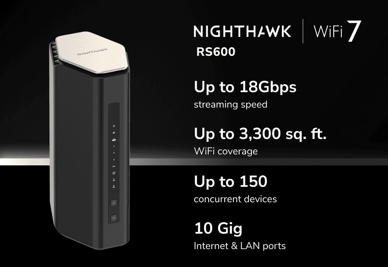 Netgear NETGEAR Nighthawk RS600 Tri-Band WiFi 7 Router, BE18000 Speeds up to 18Gbps, 10 Gig Internet & LAN Ports, Covers 3,300 sq. ft., 150 Devices | RS600-100APS - thumbnail 6