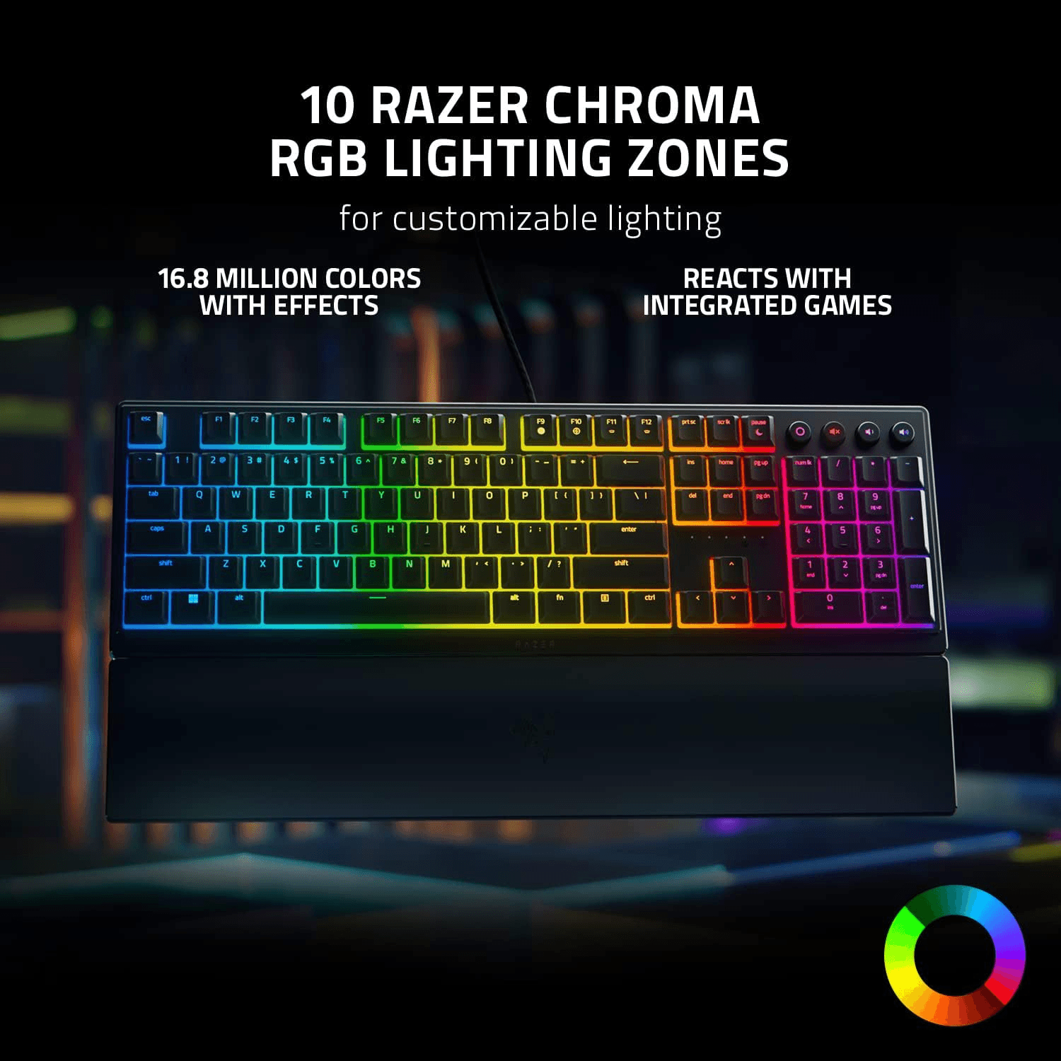 RAZER Razer Ornata V3 Low Profile Mecha-Membrane Wired Keyboard, UV Coated Keycaps, 10 RGB Lighting Zones, 1000 Hz Ultrapolling, Wrist Rest, Clicky Keystrokes, US English Layout, Black | RZ03-04460100-R3M1 - thumbnail 2