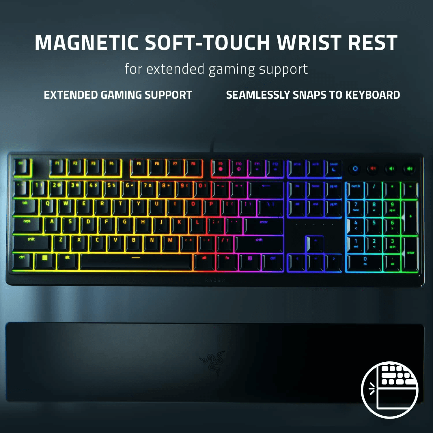 RAZER Razer Ornata V3 Low Profile Mecha-Membrane Wired Keyboard, UV Coated Keycaps, 10 RGB Lighting Zones, 1000 Hz Ultrapolling, Wrist Rest, Clicky Keystrokes, US English Layout, Black | RZ03-04460100-R3M1 - thumbnail 6