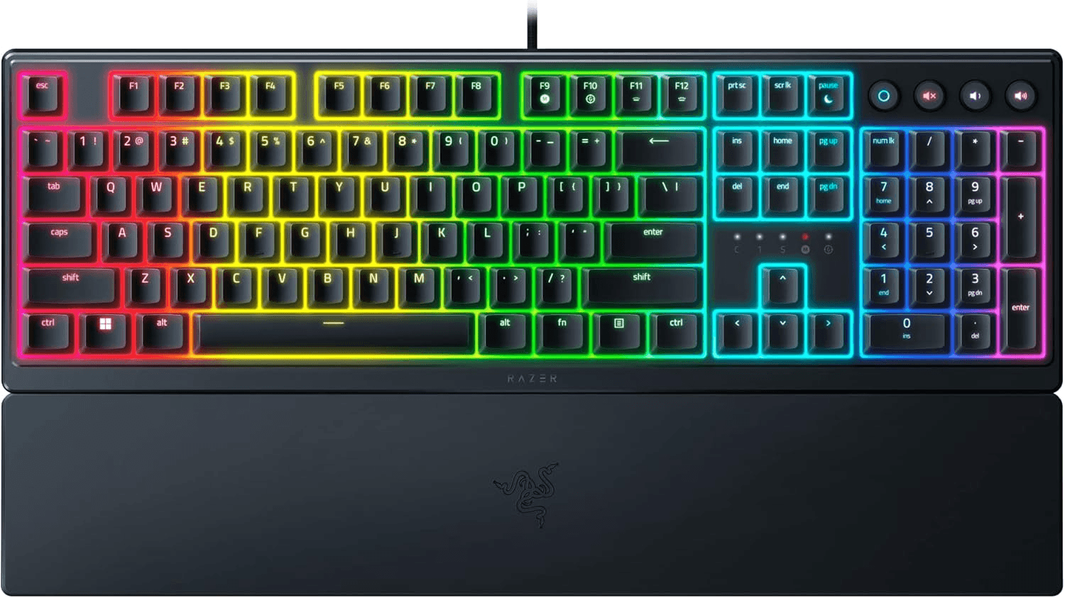 RAZER Razer Ornata V3 Low Profile Mecha-Membrane Wired Keyboard, UV Coated Keycaps, 10 RGB Lighting Zones, 1000 Hz Ultrapolling, Wrist Rest, Clicky Keystrokes, US English Layout, Black | RZ03-04460100-R3M1 - thumbnail 1