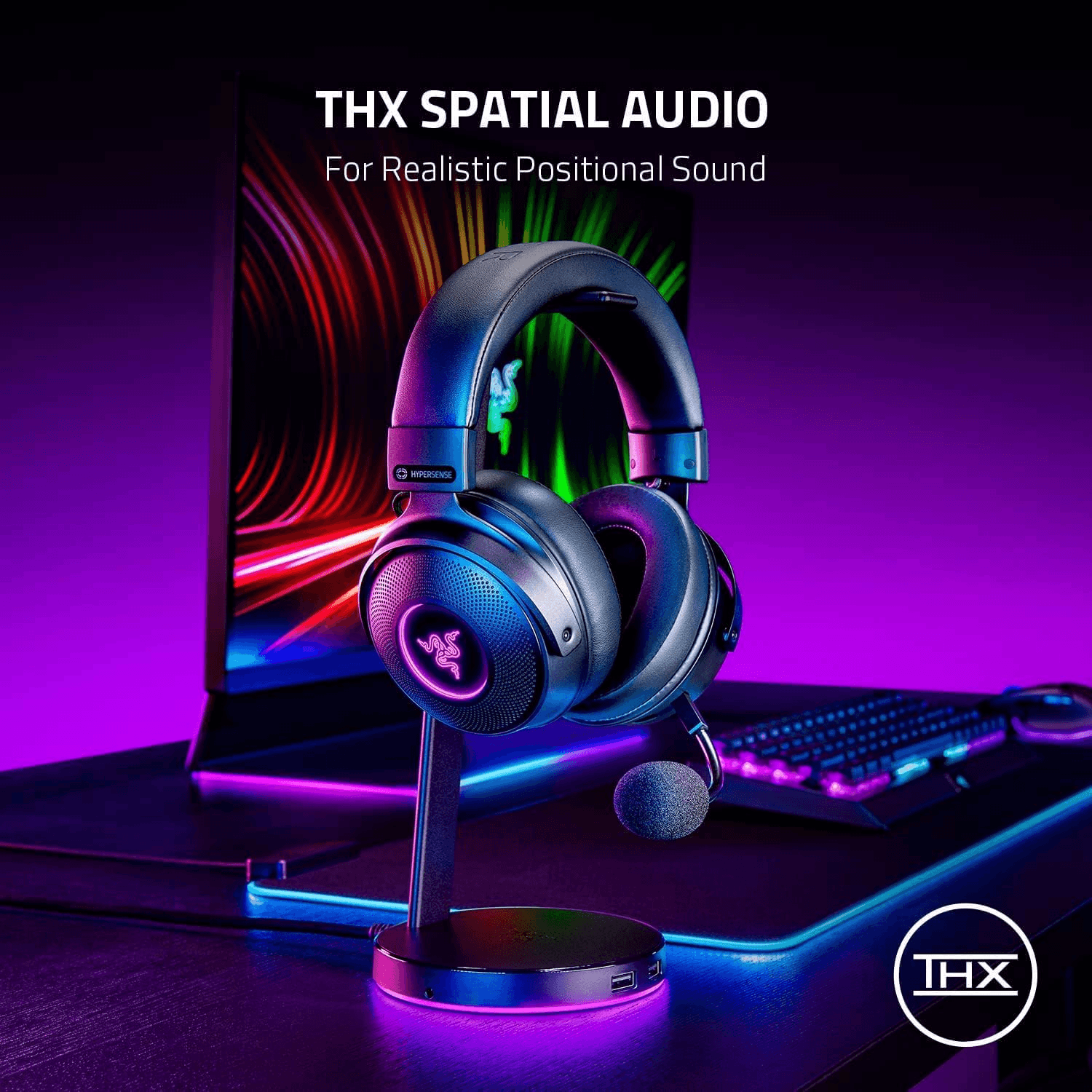RAZER Razer Kraken V3 Pro Wireless Gaming Headset, With Haptic Technology, 50mm Drivers, THX Spatial Audio, 20 Hz-20 kHz Frequency Response, Oval Ear Cushions, Black | RZ04-03460100-R3M1 - thumbnail 6