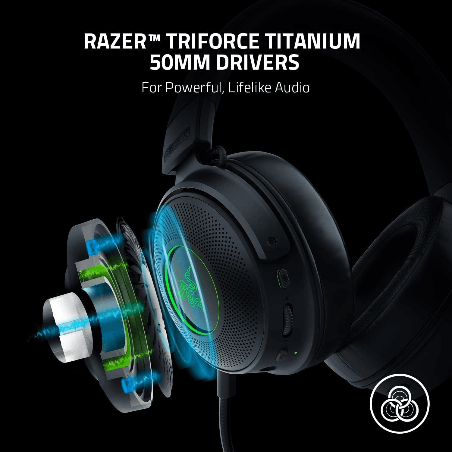 RAZER Razer Kraken V3 Pro Wireless Gaming Headset, With Haptic Technology, 50mm Drivers, THX Spatial Audio, 20 Hz-20 kHz Frequency Response, Oval Ear Cushions, Black | RZ04-03460100-R3M1 - thumbnail 4