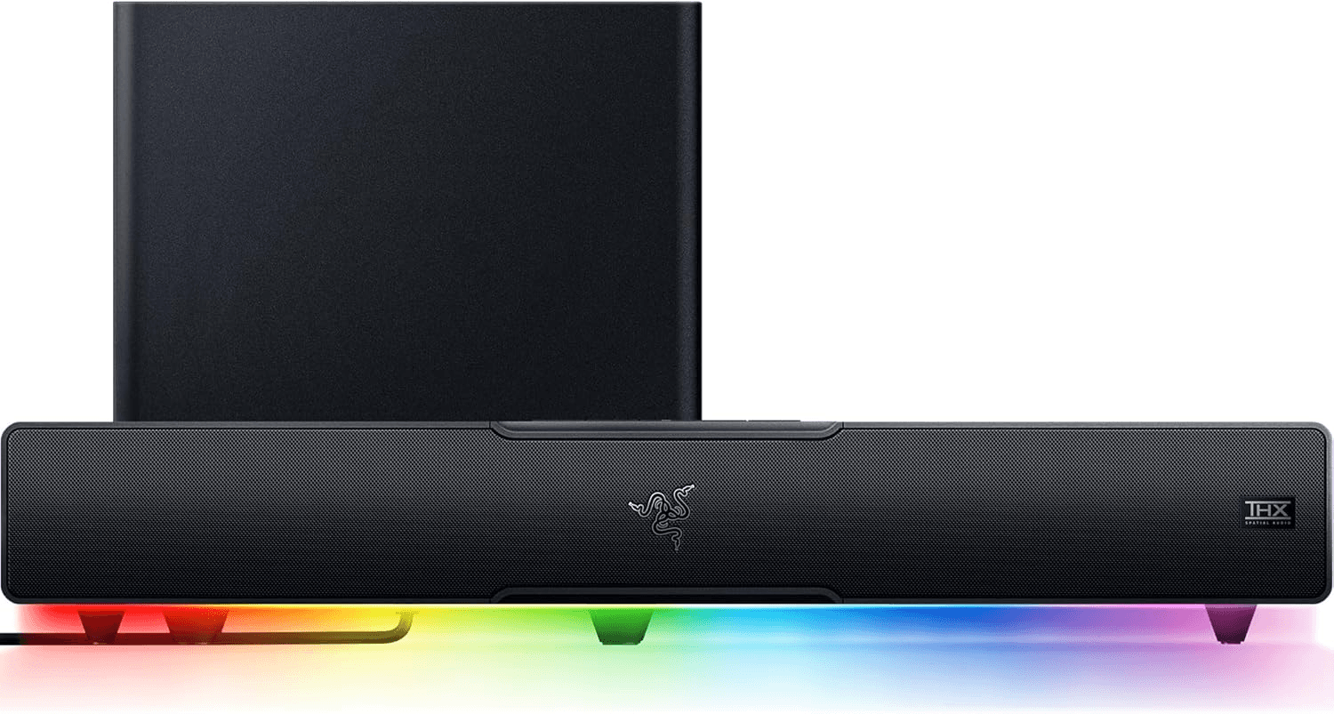 RAZER Razer Leviathan V2 PC Gaming Soundbar with Subwoofer, THX Spatial Audio, Compact Desktop Form Factor, 45 Hz-20 kHz Frequency Response, Bluetooth 5.2, USB Audio Input, Black | RZ05-03920100-R3G1 - thumbnail 1