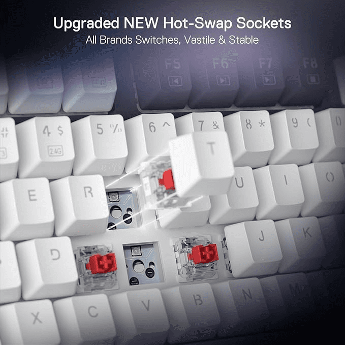 Redragon Redragon UCAL K673 PRO Wireless 75% Mechanical Gaming Keyboard, 81 Keys Hot-swappable, 3 Compact Mode, Hot-Swap Socket, Linear Red Switch, 3000mAh Battery, White & Black | K673WB-RGB-PRO - thumbnail 5