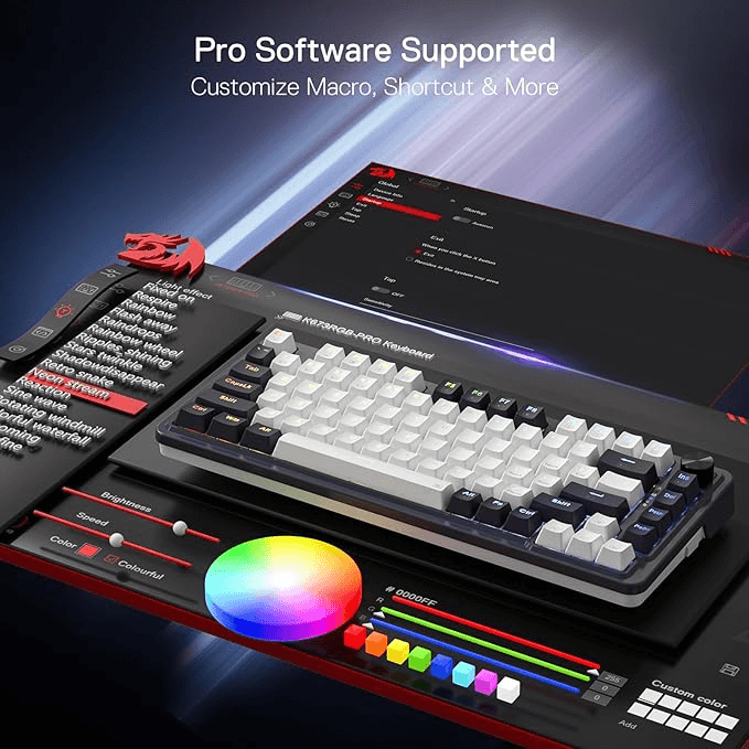 Redragon Redragon UCAL K673 PRO Wireless 75% Mechanical Gaming Keyboard, 81 Keys Hot-swappable, 3 Compact Mode, Hot-Swap Socket, Linear Red Switch, 3000mAh Battery, White & Black | K673WB-RGB-PRO - thumbnail 6