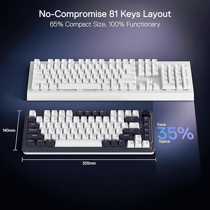 Redragon Redragon UCAL K673 PRO Wireless 75% Mechanical Gaming Keyboard, 81 Keys Hot-swappable, 3 Compact Mode, Hot-Swap Socket, Linear Red Switch, 3000mAh Battery, White & Black | K673WB-RGB-PRO - thumbnail 3