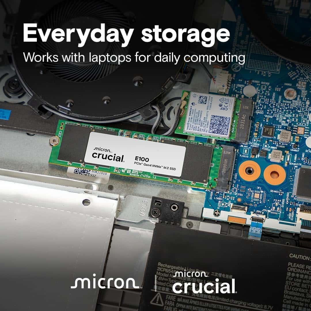 Crucial Crucial E100 1TB M.2 NVMe PCIe Gen4 Internal SSD, Up to 5,000MB/s, Laptop & Desktop Compatible | CT1000E100SSD8 - thumbnail 2