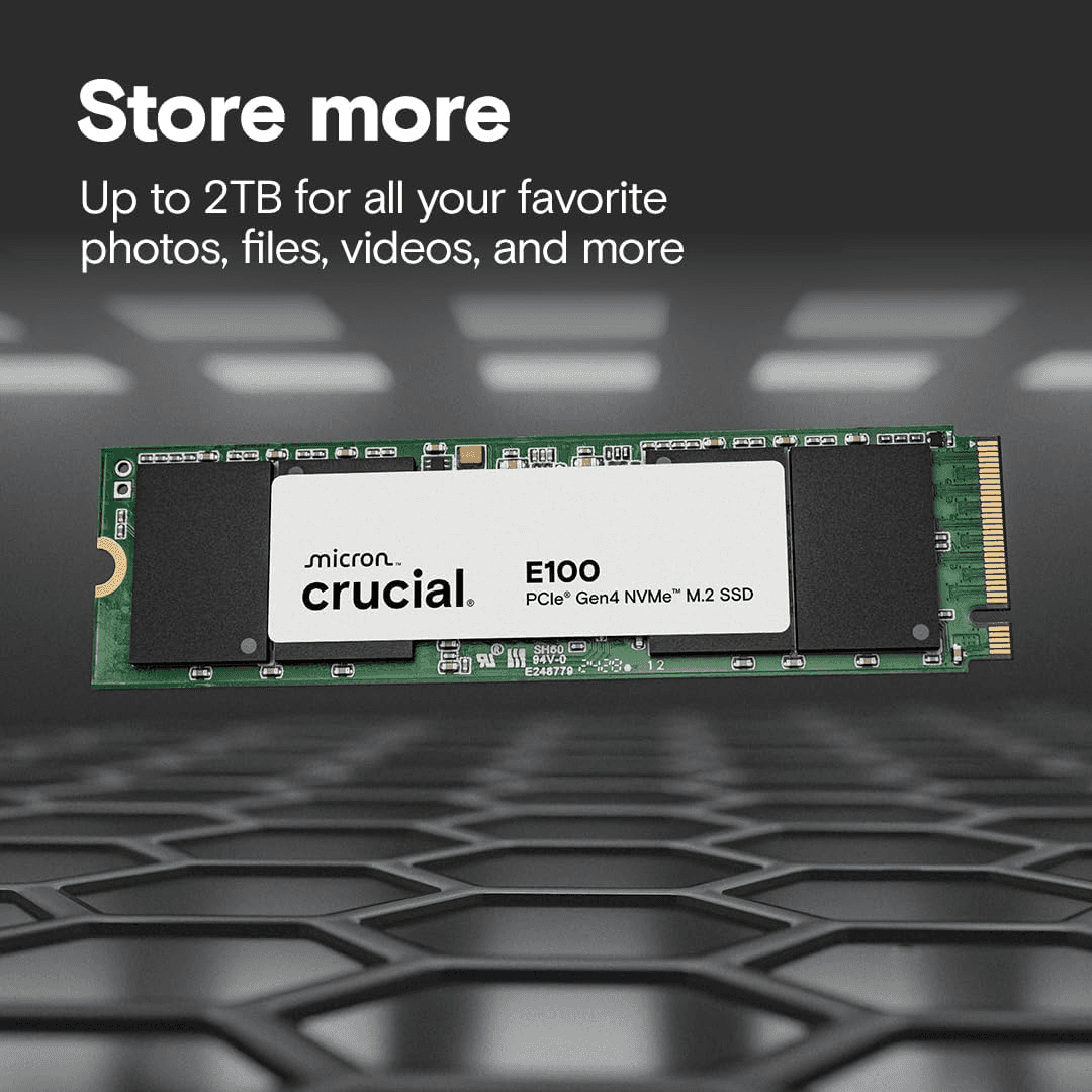 Crucial Crucial E100 1TB M.2 NVMe PCIe Gen4 Internal SSD, Up to 5,000MB/s, Laptop & Desktop Compatible | CT1000E100SSD8 - thumbnail 4